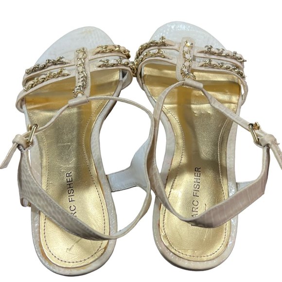 Marc Fisher Sandals Womens 9M Padalis Gold Chain T-strap Resort Wedding - Picture 7 of 12